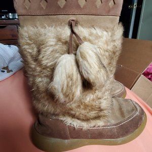 Cougar Yada Yada Women's Tan Faux Fur Suede Leather Winter Boots, Size 10